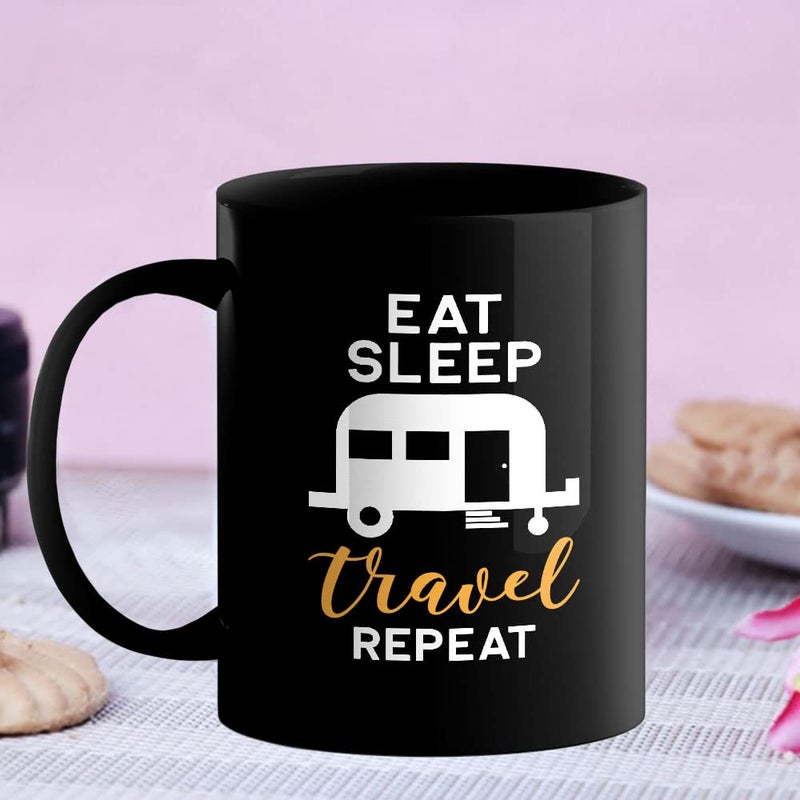 Happu Printed Ceramic Coffee Mug Eat Sleep Travel Repeat Gift for Travel Enthusiast Explorers Wanderers Hikers Gifts for Friends Relatives 325 ML11Oz 5679BP - Image 4