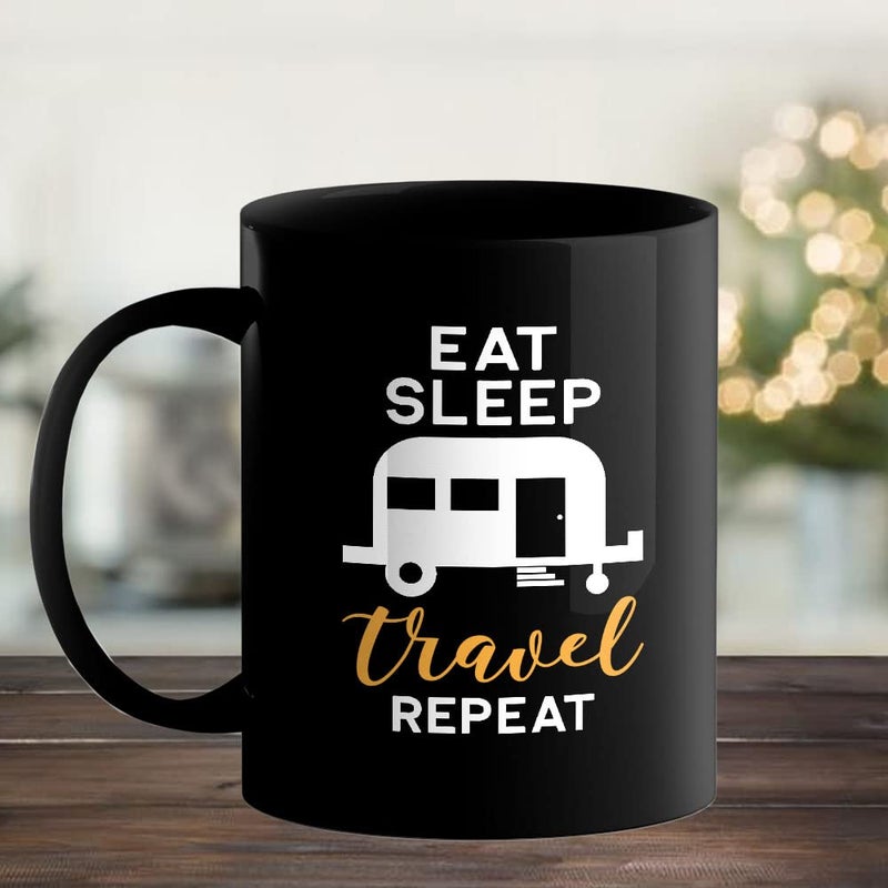 Happu Printed Ceramic Coffee Mug Eat Sleep Travel Repeat Gift for Travel Enthusiast Explorers Wanderers Hikers Gifts for Friends Relatives 325 ML11Oz 5679BP - Image 2