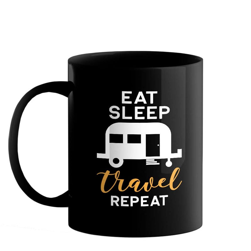 Happu Printed Ceramic Coffee Mug Eat Sleep Travel Repeat Gift for Travel Enthusiast Explorers Wanderers Hikers Gifts for Friends Relatives 325 ML11Oz 5679BP - Image 1