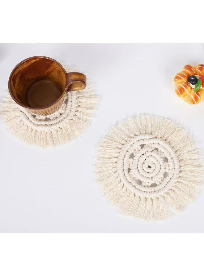 Bohemian Hand-Woven Fringe Placemat Natural Cotton Heat-Resistant Coaster - Image 1