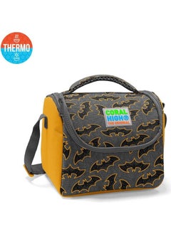 CORAL HIGH Kids Dark Gray Mustard Bat Patterned Thermo Lunchbox 11721  - Image 1