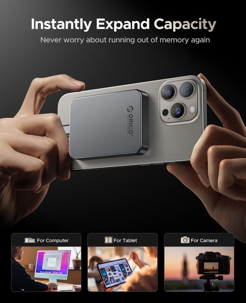ORICO 512GB Magnetic Portable SSD, Metal Body, 4K 120 fps ProRes HDR Record and Store, Up to 460MB/s, USB C&A 2 in 1 Cable, External SSD Compatible with iPhone 16 Pro Max, Tablet, Computer - K5PLUS - Image 3