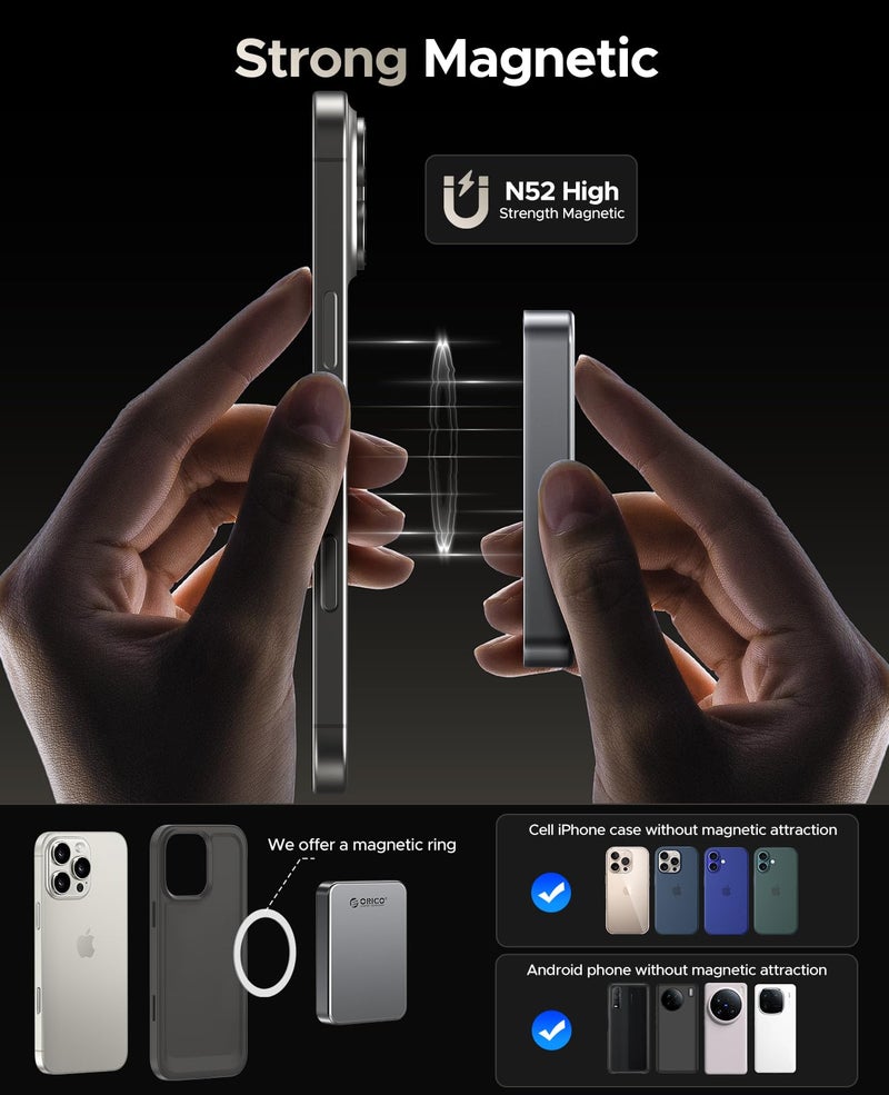ORICO 512GB Magnetic Portable SSD, Metal Body, 4K 120 fps ProRes HDR Record and Store, Up to 460MB/s, USB C&A 2 in 1 Cable, External SSD Compatible with iPhone 16 Pro Max, Tablet, Computer - K5PLUS - Image 2