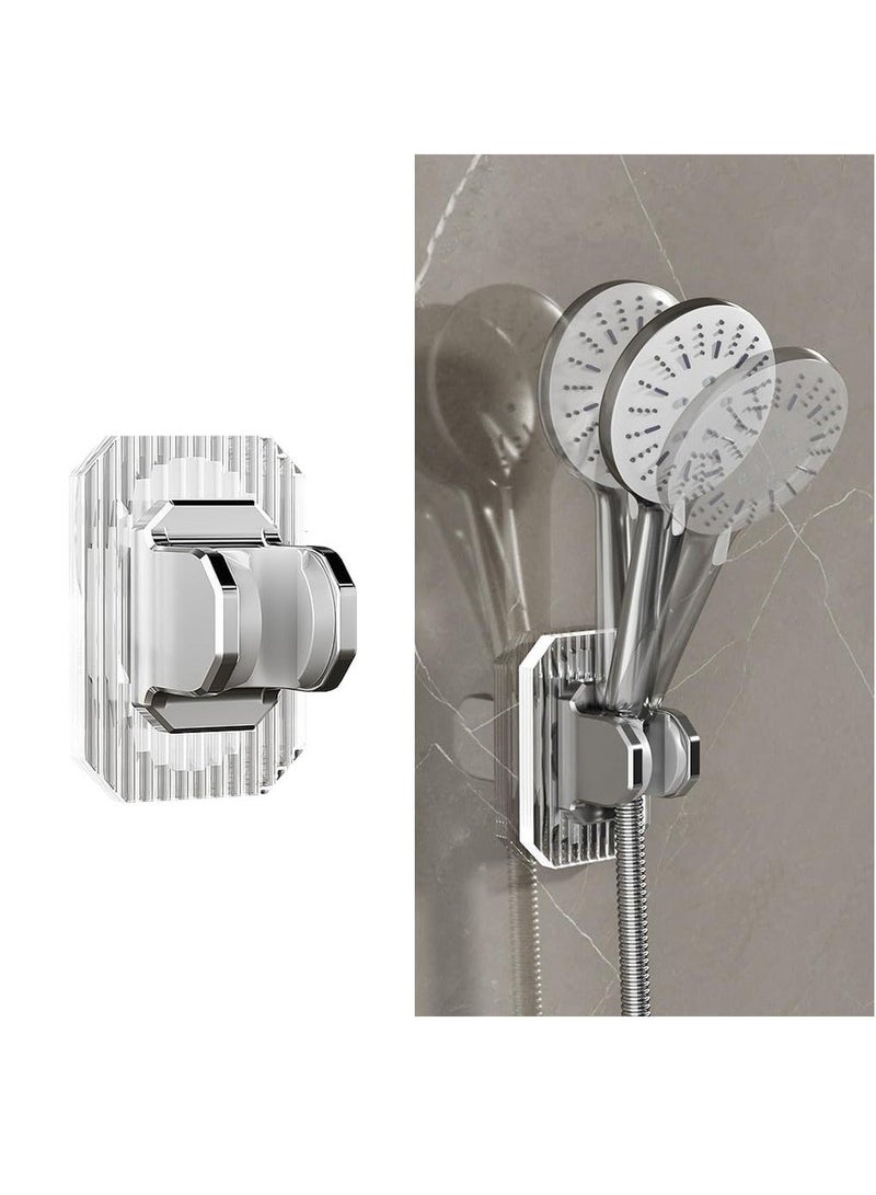 Shower Head Holder, 2 Pcs Adjustable Shower Head Holder, Handheld Shower Head Holder Wall Mount, Acrylic Shower Bracket, Fashionable and Practical Bathroom Accessories, Silvery - Image 1