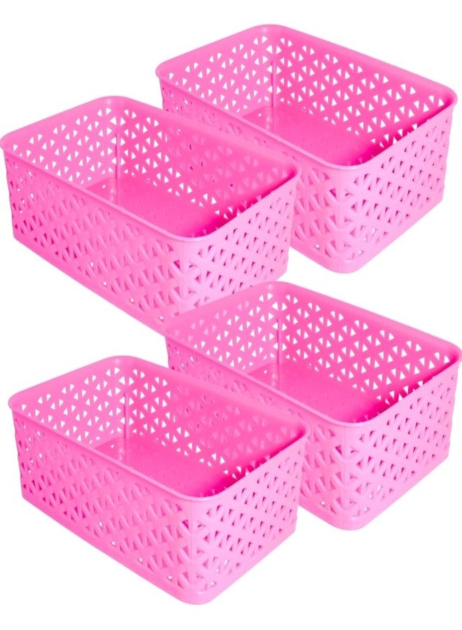 Simply Home Stanza-2 Multi-Purpose Plastic Storage Basket|Stackable Organizer Tokri For Home,Kitchen,Bathroom & Office|Ideal For Toys,Clothes,Cosmetics,Stationery|Set Of 4|Pink - Image 1