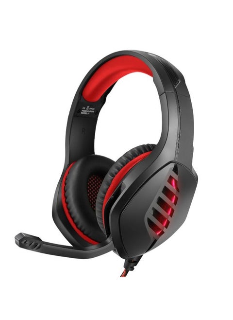 J1 High Quality LED Light Gaming Surrounding Headset With Noise Cancelling Microphone USB+3.5mm Jack For PC & PlayStation - Black Red