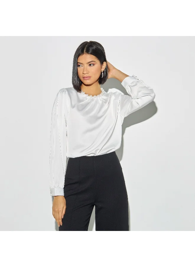2Xtremz 2Xtremz Pearl Embellished Top with Long Sleeves