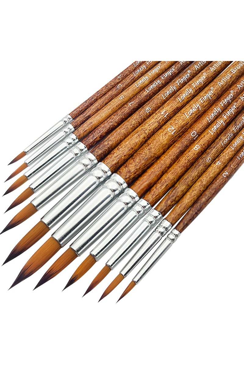 erorex 12pcs Round Brown 12pcs Professional Round Artist Paint Brushes Set Soft Synthetic Nylon Hair Pointe