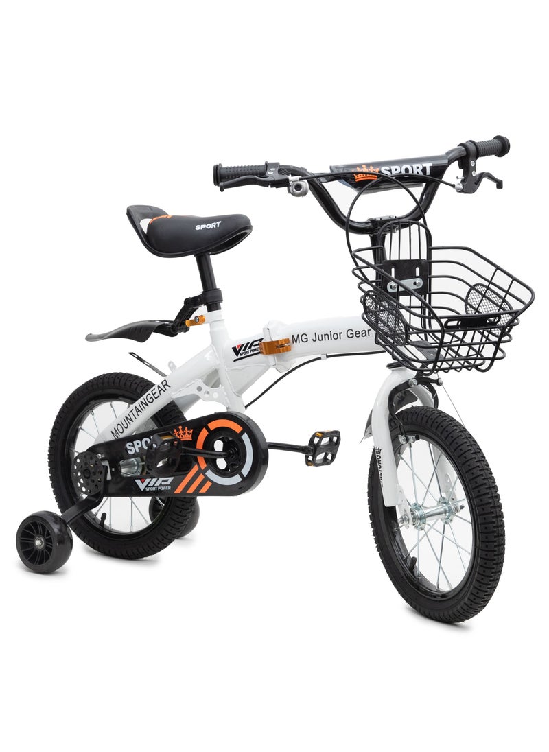 MG Children's Foldable Bike for 2-7 Years Old, 12" 14" 16" Kids Bike with Basket, Kid's Bicycle with Training wheel-White  - Image 2