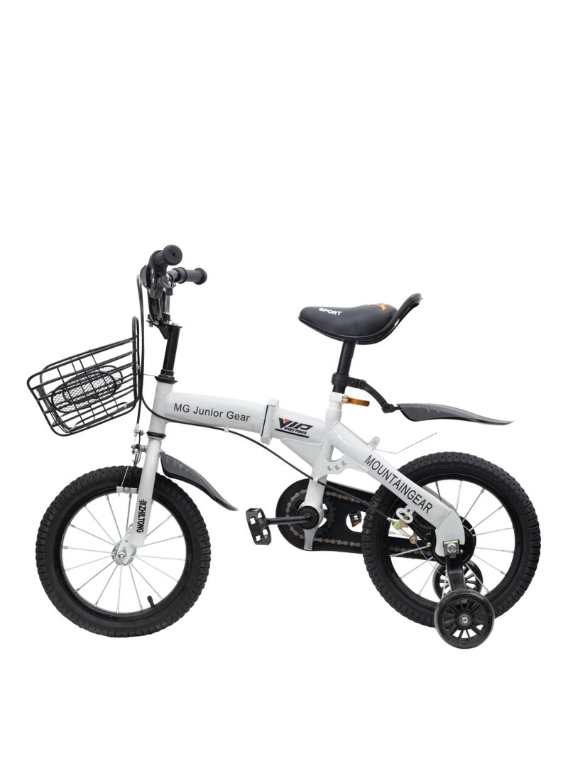 MG Children's Foldable Bike for 2-7 Years Old, 12" 14" 16" Kids Bike with Basket, Kid's Bicycle with Training wheel-White  - Image 1