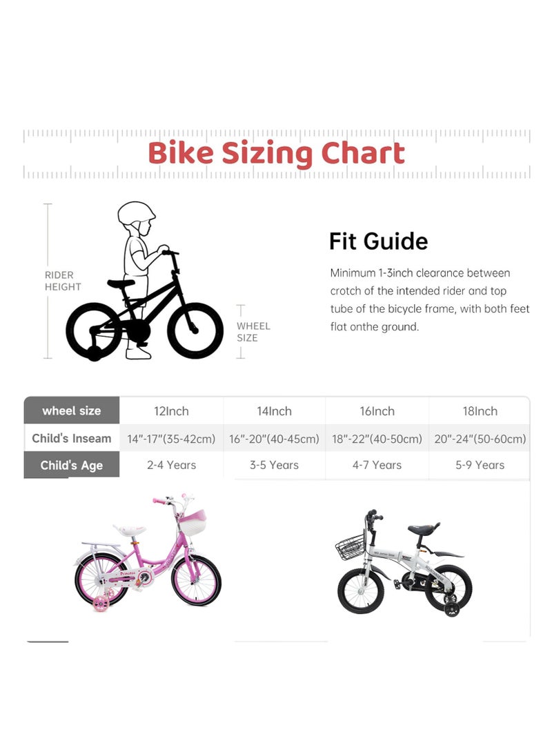 MG Children's Foldable Bike for 2-7 Years Old, 12" 14" 16" Kids Bike with Basket, Kid's Bicycle with Training wheel-White  - Image 4