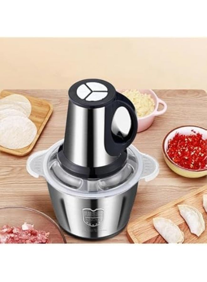 مفرمة لحمة ستانلس ستيل بسعة 2 لتر متعددة الاستخدامات كبة كهربائية لتحضير الطعام وتقطيع الخضار واللحم - Image 3