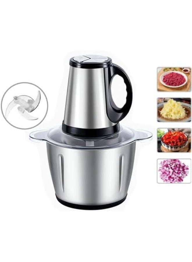 مفرمة لحمة ستانلس ستيل بسعة 2 لتر متعددة الاستخدامات كبة كهربائية لتحضير الطعام وتقطيع الخضار واللحم - Image 2