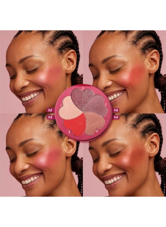TINTARK 5 Colors Matte and Highlighter Blush Palette with Builtin Mirror Travel Portable Shimmer Bronzer Powder Blush for Cheeks Rose Magenta Peach Red Purple Talc Free - Image 3