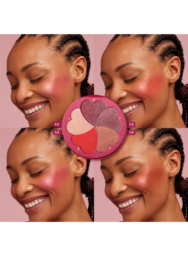 TINTARK 5 Colors Matte and Highlighter Blush Palette with Builtin Mirror Travel Portable Shimmer Bronzer Powder Blush for Cheeks Rose Magenta Peach Red Purple Talc Free - Image 4