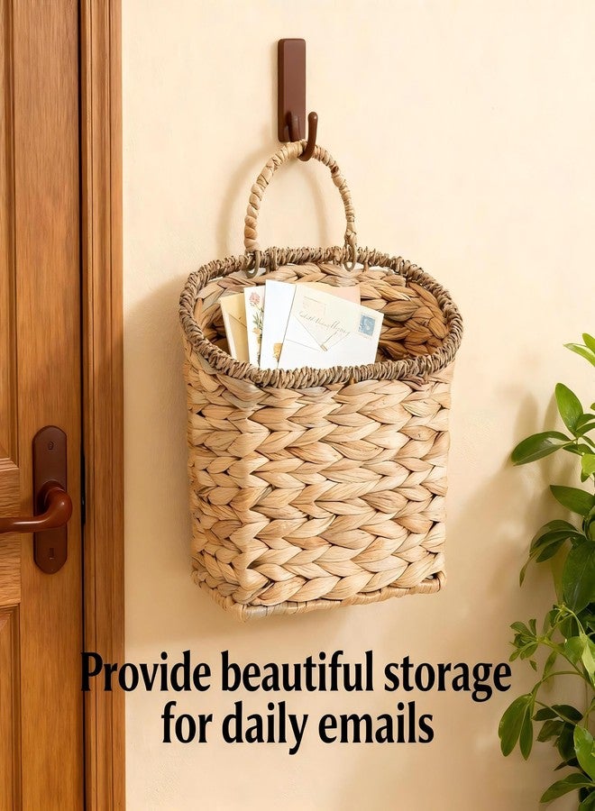 Quincry Set of 2 Woven Hanging Basket, Water Hyacinth Handmade Wicke Hanging Wall Baskets for Organizing, Front Door, Mail, Flowers-for Garden Farmhouse Home - Image 3