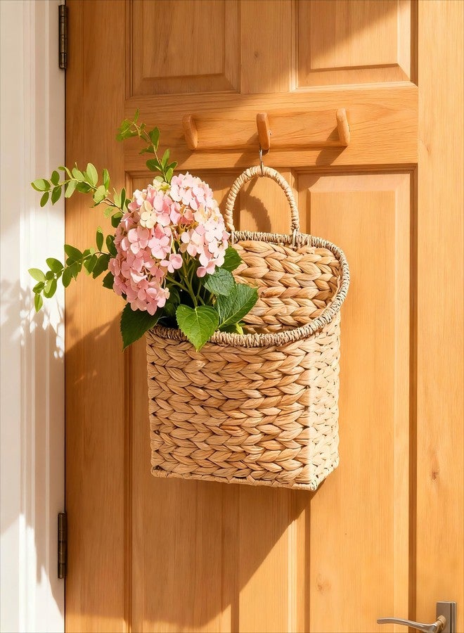Quincry Set of 2 Woven Hanging Basket, Water Hyacinth Handmade Wicke Hanging Wall Baskets for Organizing, Front Door, Mail, Flowers-for Garden Farmhouse Home - Image 2