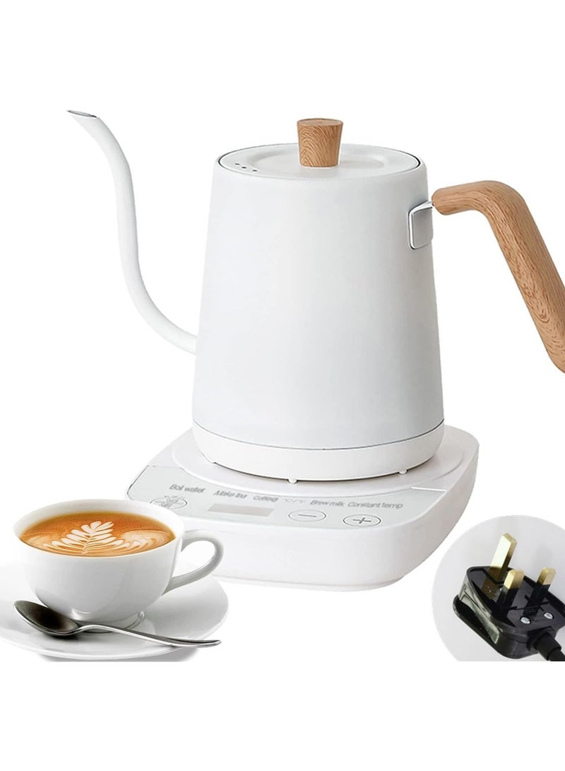 800ml Temperature Control Coffee Pot Household Stainless Steel Small Diameter Electric Kettle,1000W Rapid Heating (White) - Image 1
