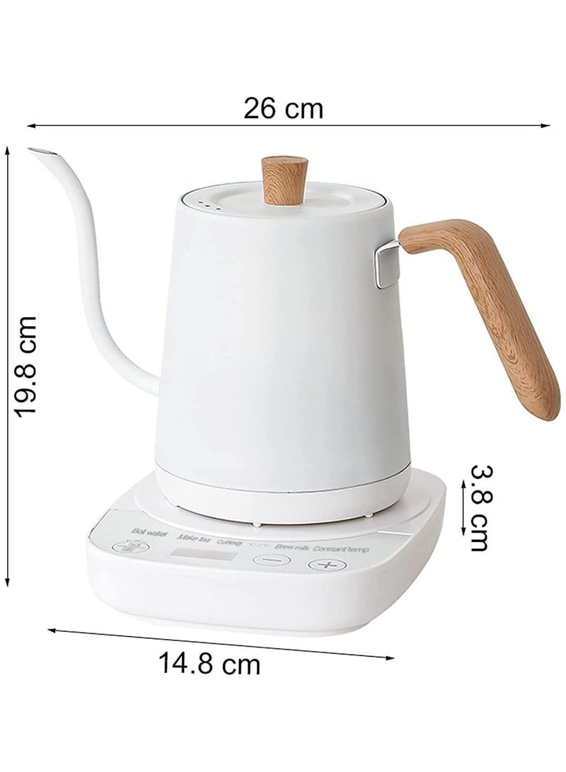 800ml Temperature Control Coffee Pot Household Stainless Steel Small Diameter Electric Kettle,1000W Rapid Heating (White) - Image 2