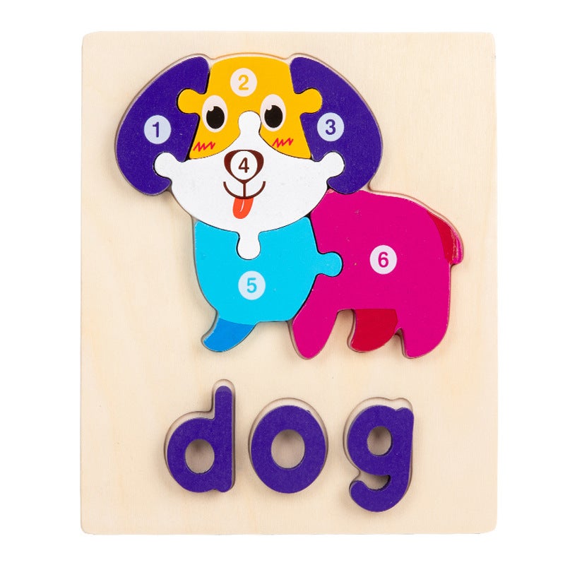 English Wooden Short Vowel Letter Spelling Words Cartoon Animal Three-Dimensional Puzzle Wooden Building Blocks Assembled Toys - Image 1