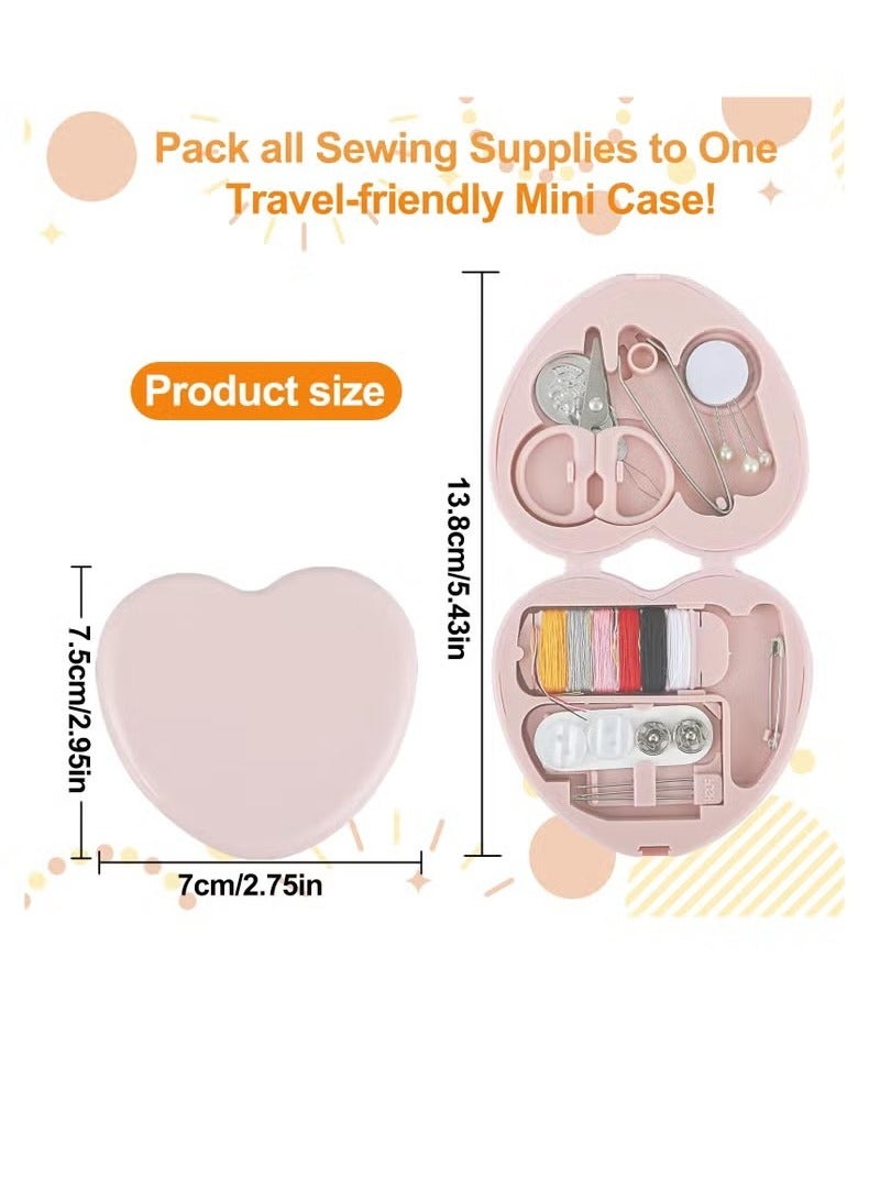 Beauenty Sewing Kit, 2pcs Mini Sewing Kit for Travel Essentials Portable DIY Emergency Sewing Repair Supplies Heart Shaped Sewing Storage Case with Needles ons Wire Pins Thread Scissors - Image 5