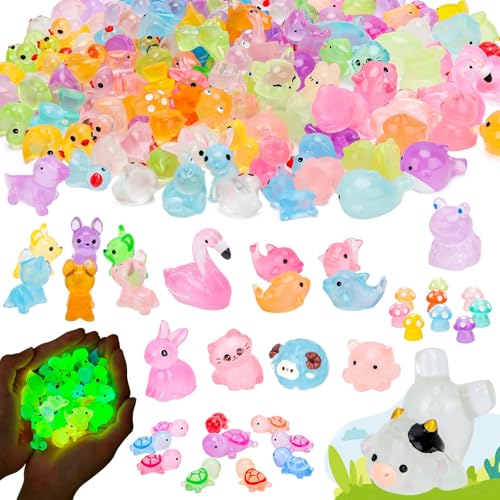 Hysagtek 150Pcs Luminous Mini Resin Animals - Tiny Animals Glow in The Dark Mini Ducks Micro Landscape Aquarium Potted Dollhouse Decor Miniatures Farm Figures Fairy Garden Accessories - Image 1