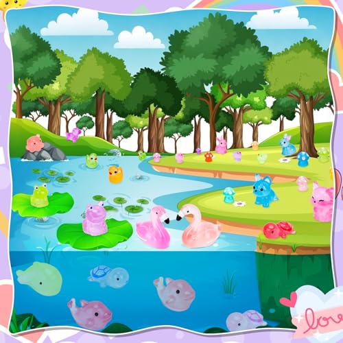 Hysagtek 150Pcs Luminous Mini Resin Animals - Tiny Animals Glow in The Dark Mini Ducks Micro Landscape Aquarium Potted Dollhouse Decor Miniatures Farm Figures Fairy Garden Accessories - Image 5