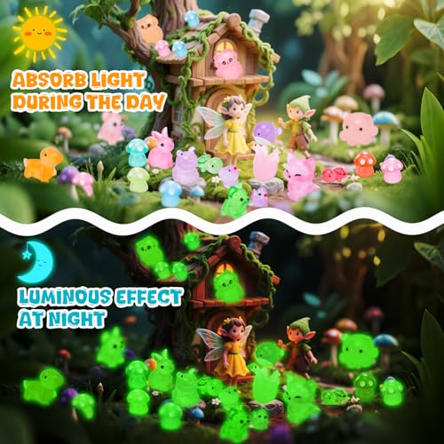 Hysagtek 150Pcs Luminous Mini Resin Animals - Tiny Animals Glow in The Dark Mini Ducks Micro Landscape Aquarium Potted Dollhouse Decor Miniatures Farm Figures Fairy Garden Accessories - Image 3