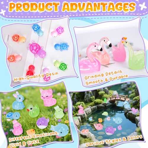 Hysagtek 150Pcs Luminous Mini Resin Animals - Tiny Animals Glow in The Dark Mini Ducks Micro Landscape Aquarium Potted Dollhouse Decor Miniatures Farm Figures Fairy Garden Accessories - Image 4
