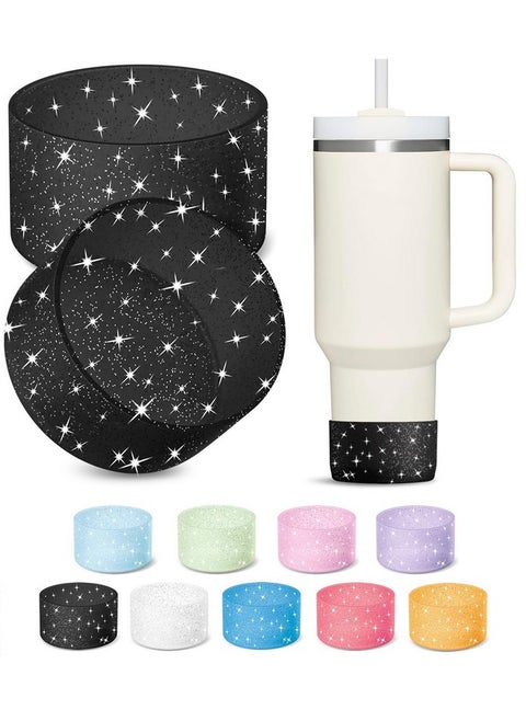 2 Pcs Glitter Silicone Boot Compatible With Stanley Tumbler 20 30 40 Oz & Fits Hydro Flask Water Bottle 12-24Oz & Fits Yeti, Simple Modern, Owala Cup - Bling Cup Bottom Protector Accessories
