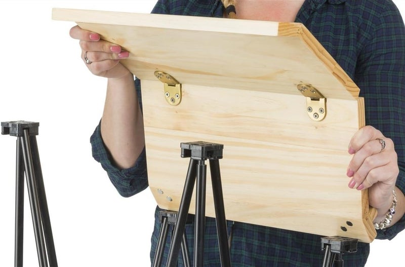 Displays2go Portable Folding Lectern Angled Top Carrying Bag Birch Wood and Metal - Image 3