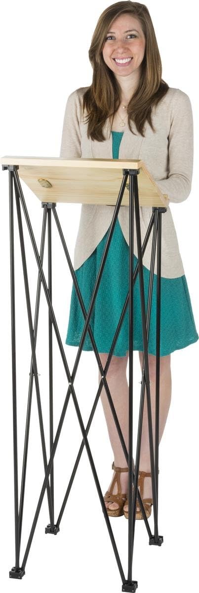 Displays2go Portable Folding Lectern Angled Top Carrying Bag Birch Wood and Metal - Image 5