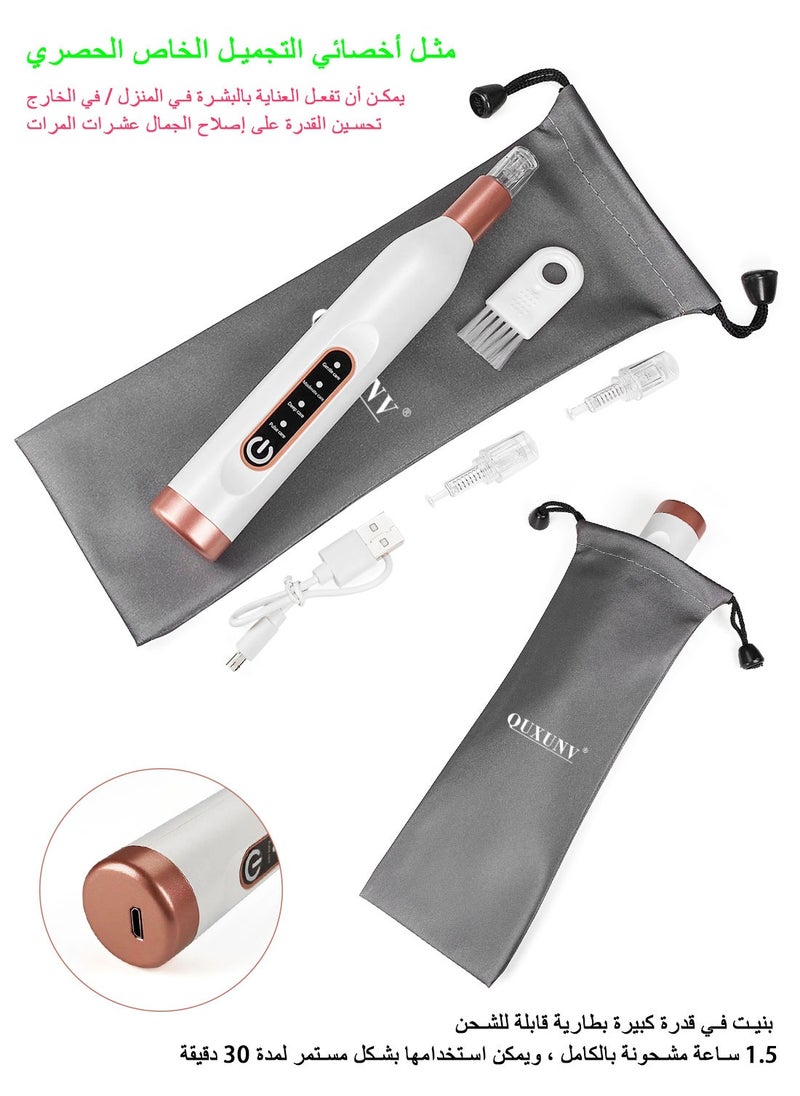 QUXUNV - Microneedling Pen, Nano Silicon Microcrystalline Head High-Frequency Vibration Painless and Non-Invasive Electric Plasma Pen, 4 Modes and 3 Microneedles, for Face and Body - Image 1