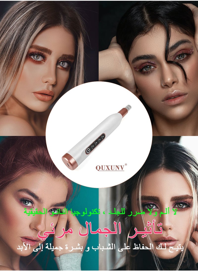 QUXUNV - Microneedling Pen, Nano Silicon Microcrystalline Head High-Frequency Vibration Painless and Non-Invasive Electric Plasma Pen, 4 Modes and 3 Microneedles, for Face and Body - Image 1