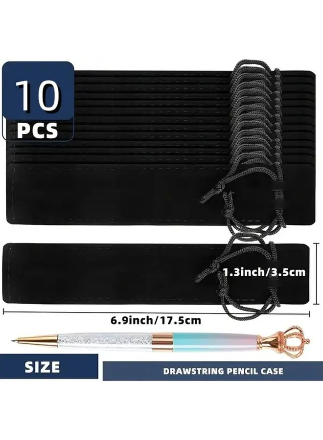 10 Pcs Black Velvet Drawstring Pencil Cases Lightweight Portable Storage Bags For Pens Pencils And Crystal Pens Desk Organizer Minimalist Design Compact Pencil Holder For Office Gift - Image 3