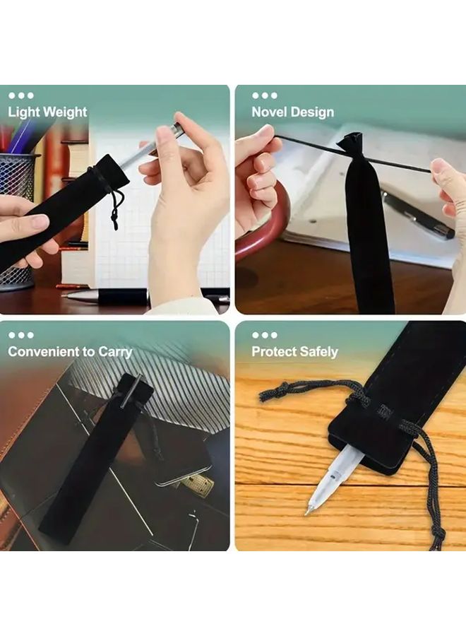 10 Pcs Black Velvet Drawstring Pencil Cases Lightweight Portable Storage Bags For Pens Pencils And Crystal Pens Desk Organizer Minimalist Design Compact Pencil Holder For Office Gift - Image 5
