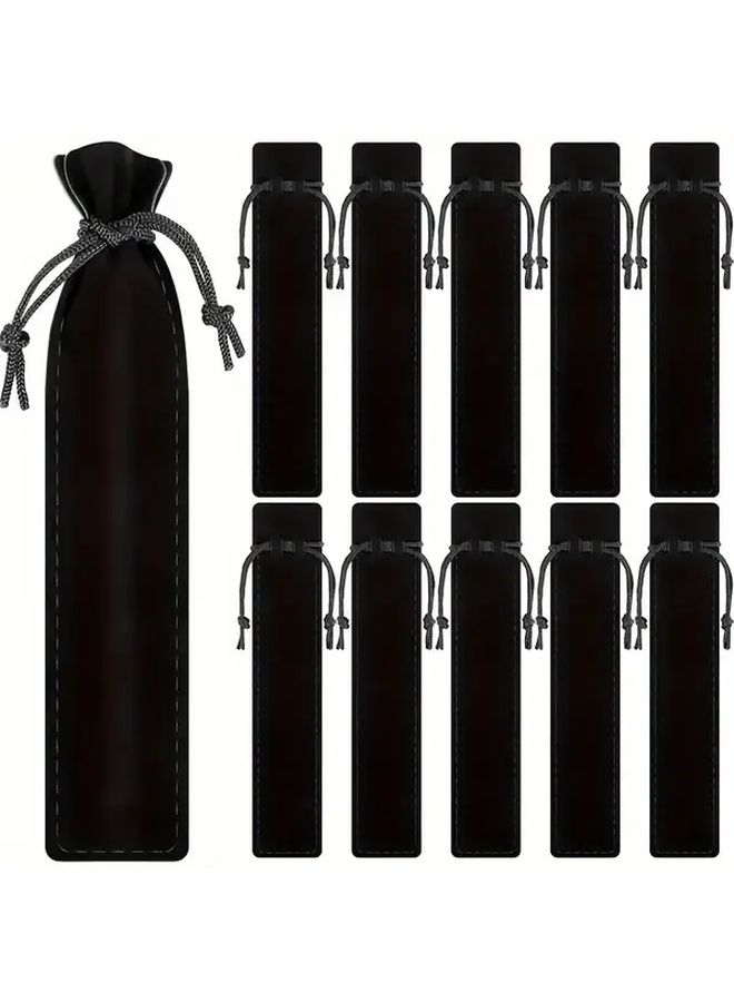 10 Pcs Black Velvet Drawstring Pencil Cases Lightweight Portable Storage Bags For Pens Pencils And Crystal Pens Desk Organizer Minimalist Design Compact Pencil Holder For Office Gift - Image 1