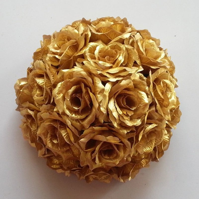 HomeABC 10 Pack 3 inch Artificial Rose Satin Pomander Kissing Balls for Home Wall Wedding Party Ceremony Decoration,Golden - Image 5