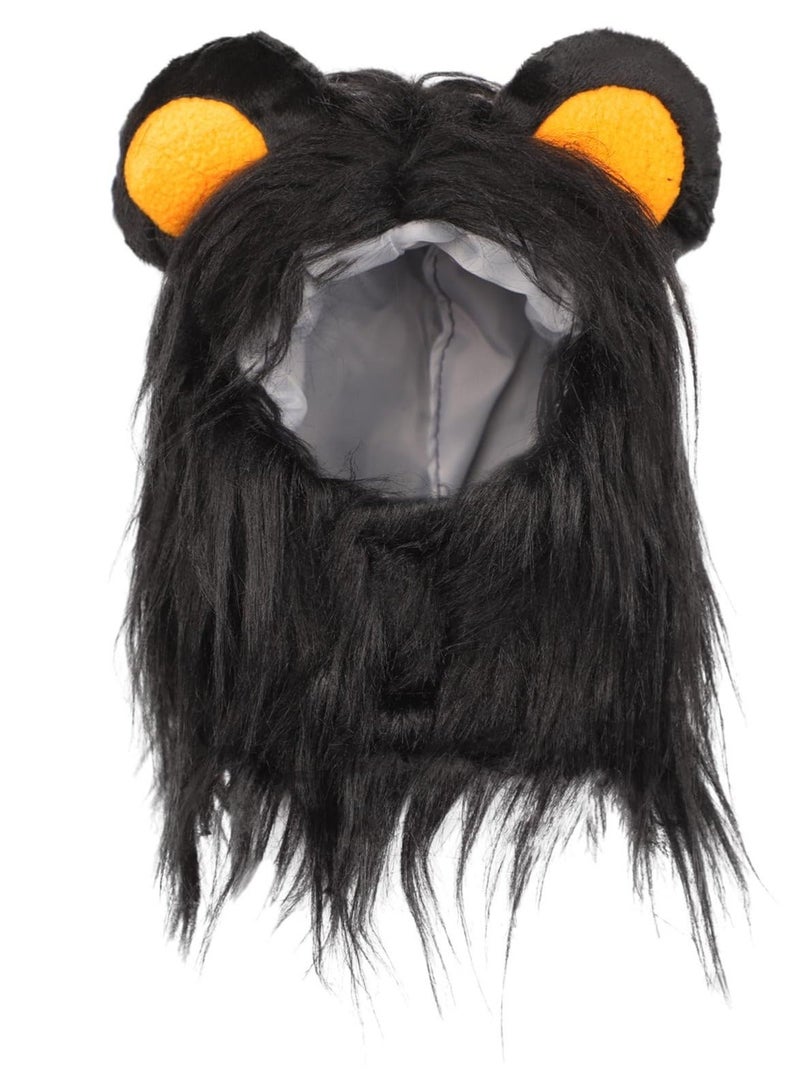 Lion Mane Wig for Cat Costume, Black Lion Mane Wig Pet Costumes Hat, Lion Hair Cat Hat, Accessories Decoration for Kitten Cats, for Festival Party Activity (Size: M) - Image 5