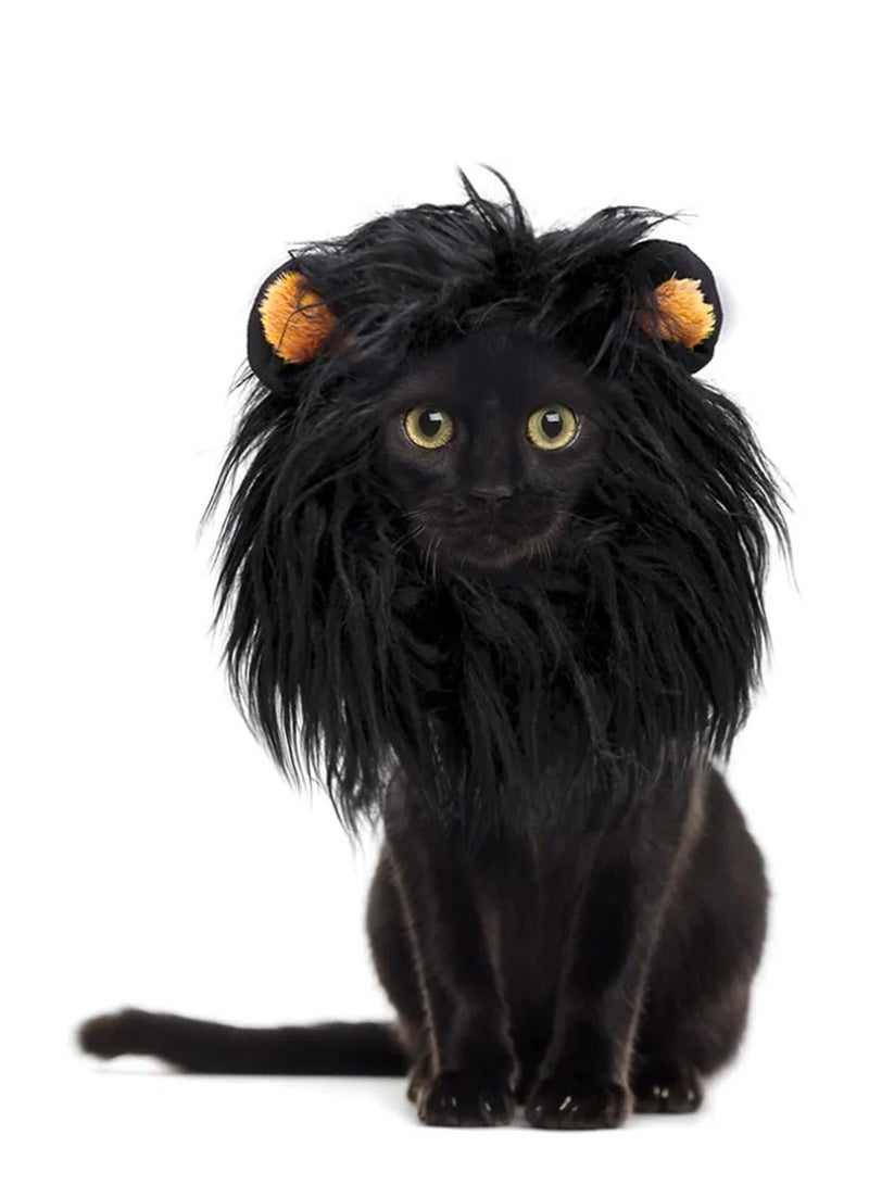 Lion Mane Wig for Cat Costume, Black Lion Mane Wig Pet Costumes Hat, Lion Hair Cat Hat, Accessories Decoration for Kitten Cats, for Festival Party Activity (Size: M) - Image 2