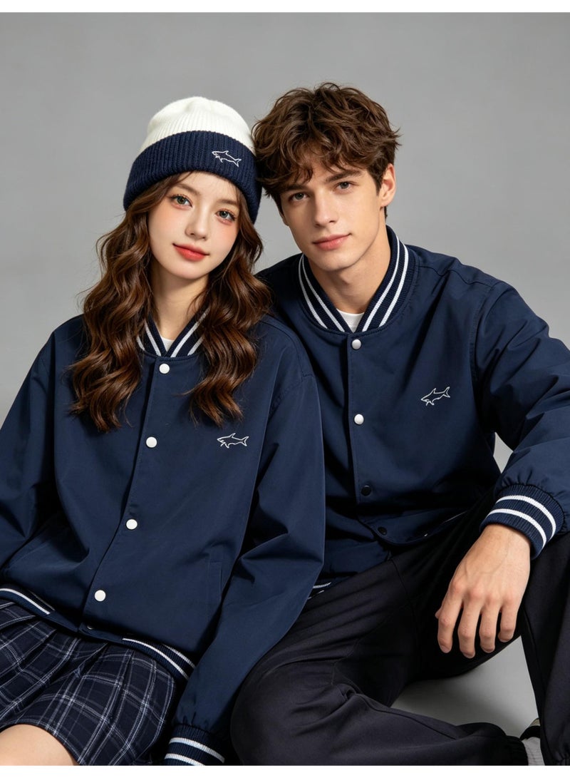 Paul & Shark Unisex Button Varsity Baseball Jacket, Casual Bomber Outerwear, Navy Blue - Image 2