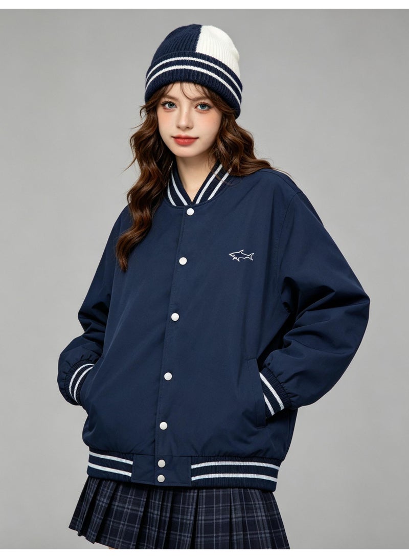 Paul & Shark Unisex Button Varsity Baseball Jacket, Casual Bomber Outerwear, Navy Blue - Image 3