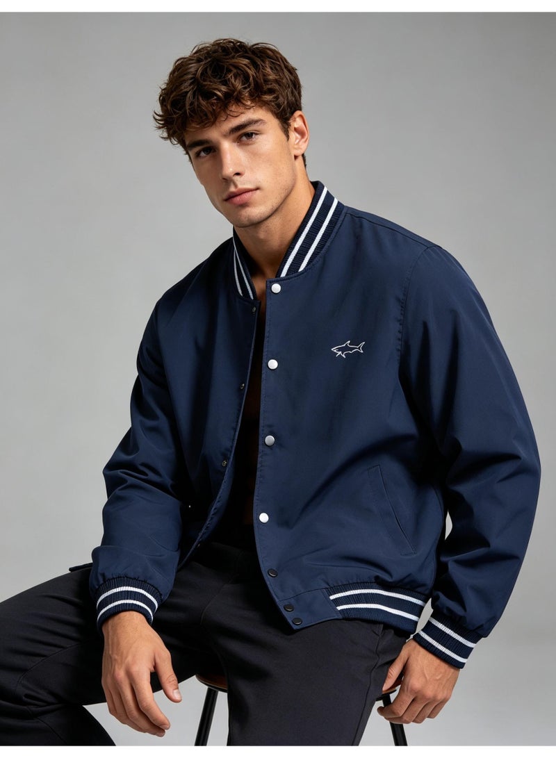 Paul & Shark Unisex Button Varsity Baseball Jacket, Casual Bomber Outerwear, Navy Blue - Image 5