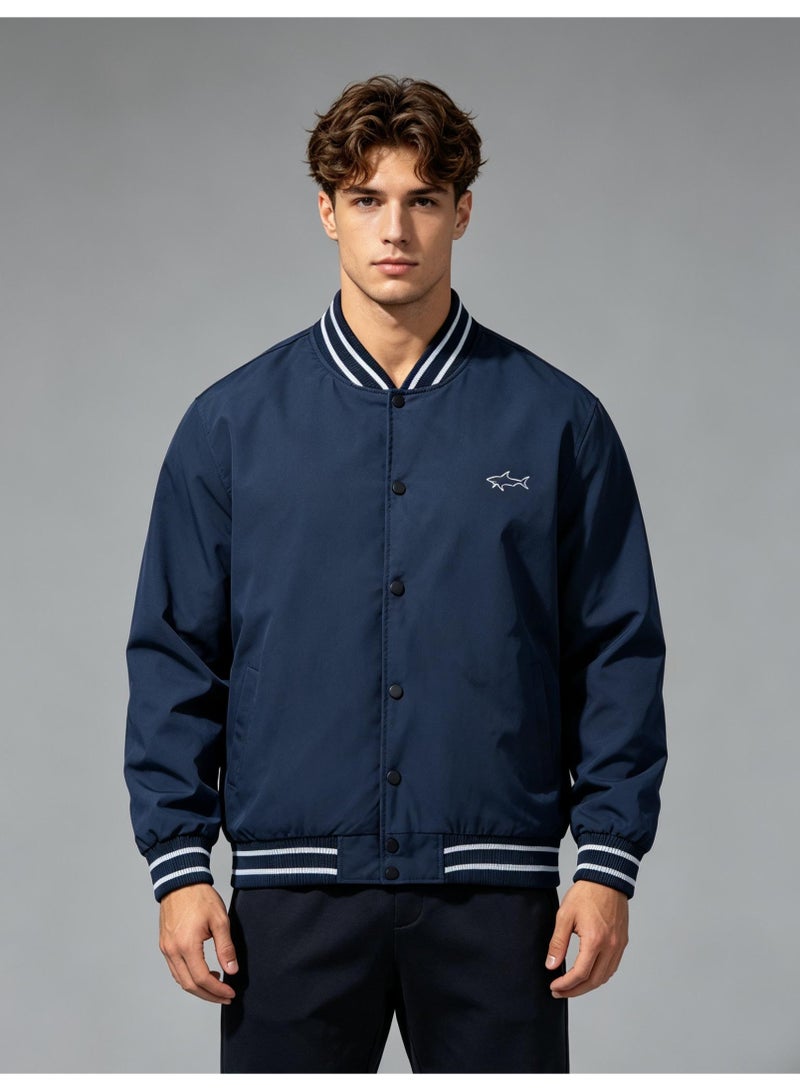 Paul & Shark Unisex Button Varsity Baseball Jacket, Casual Bomber Outerwear, Navy Blue - Image 4