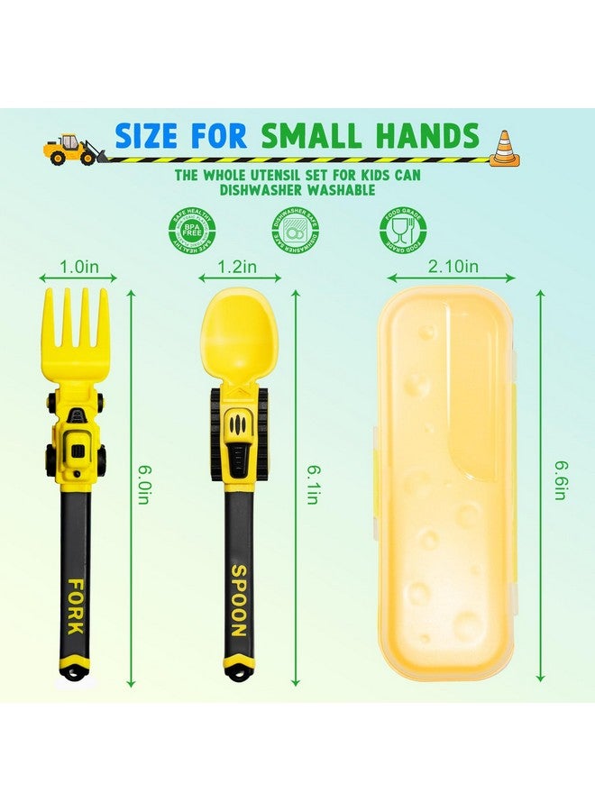 Deinyi Construction Toddler Utensils - Reusable Plastic Toddler Fork and Spoon & Storage Case - Suitable for Kids Utensils Toys - Used for Easter Gifts - Birthday Gifts for 1 2 3 4 5 6 7 year old - Image 5