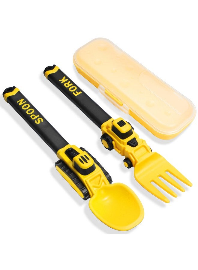 Deinyi Construction Toddler Utensils - Reusable Plastic Toddler Fork and Spoon & Storage Case - Suitable for Kids Utensils Toys - Used for Easter Gifts - Birthday Gifts for 1 2 3 4 5 6 7 year old - Image 1