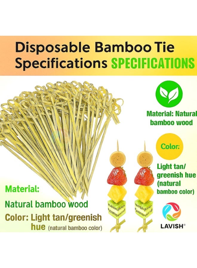 Lavish 100-Pack | 15CM Bamboo Cocktail Picks – Biodegradable Looped Knot Skewers for Appetizers, BBQ, Sandwiches & Drinks | Eco-Friendly Disposable Party Sticks for Events & Catering - Image 2