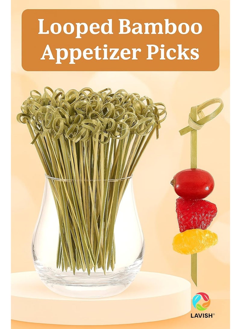Lavish 100-Pack | 15CM Bamboo Cocktail Picks – Biodegradable Looped Knot Skewers for Appetizers, BBQ, Sandwiches & Drinks | Eco-Friendly Disposable Party Sticks for Events & Catering - Image 4