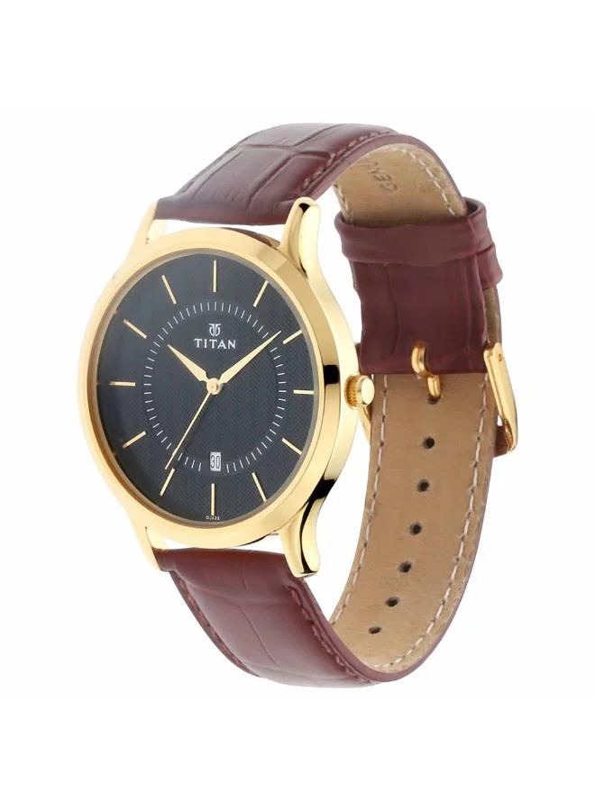 تيتان Men's Leather Analog Watch 1825YL01 - 47 mm