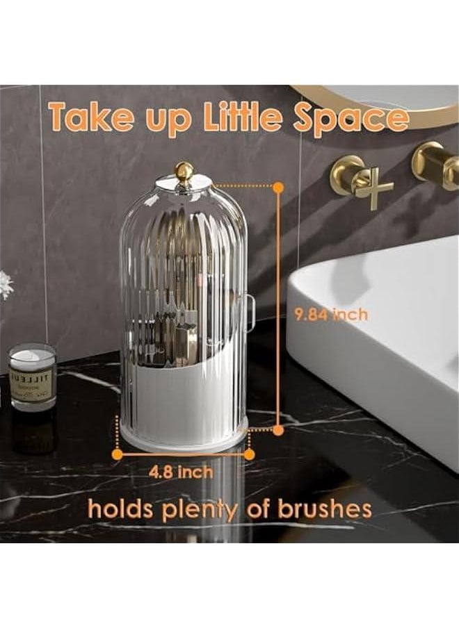HOOKOR Makeup Brush Holder Organizer with Lid,360 Rotating Clear Dustproof Makeup Brushes Organizer for Vanity Desktop Bathroom Countertop (Gray)  - Image 1